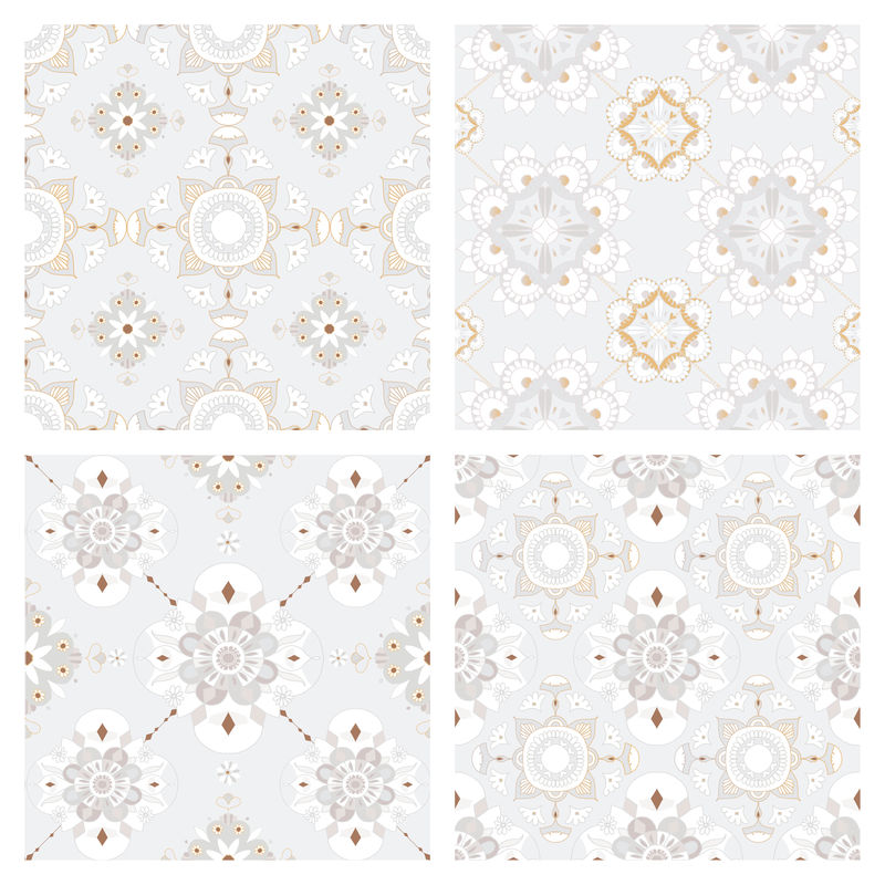 东方曼荼罗灰瓦矢量图案背景集