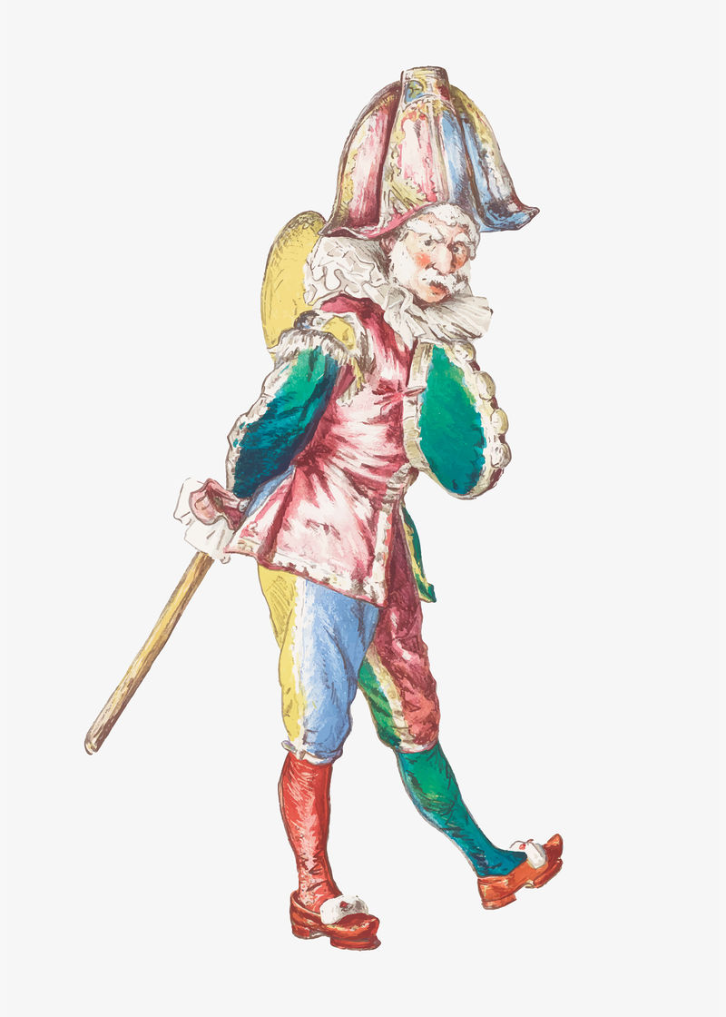 Polichinelle矢量经典人物艺术印刷品由\u0026Eacute从艺术品中重新混合而成;杜阿尔马奈