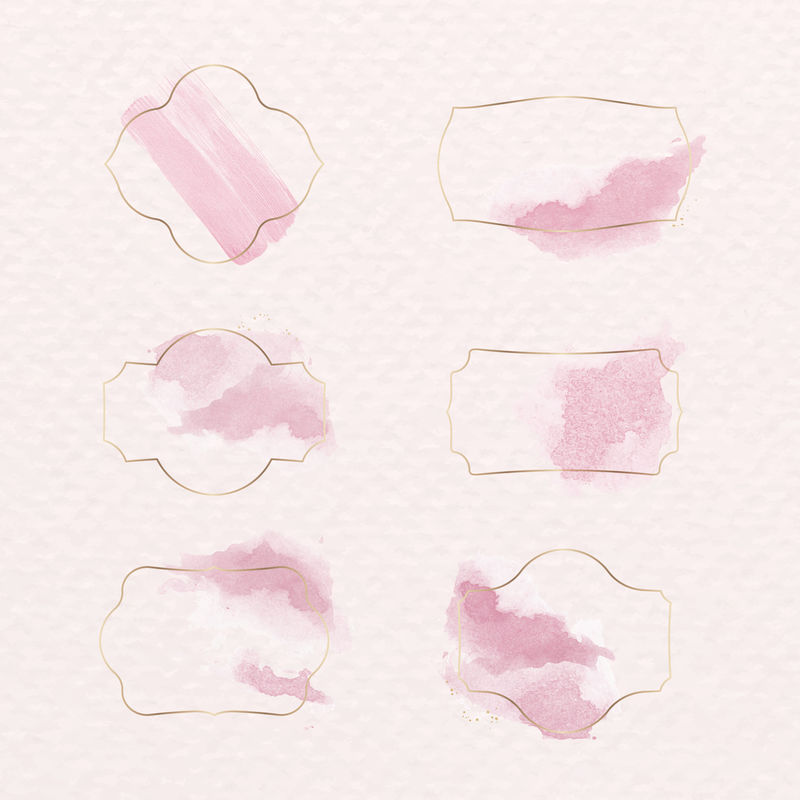 金色徽章带粉色水彩画套装插图