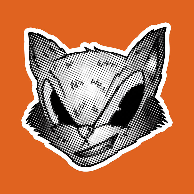 黑白狡猾的狐狸贴纸白色边框