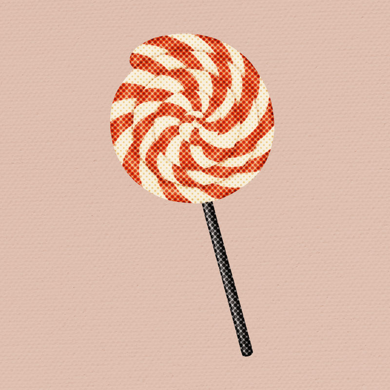 手绘漩涡棒棒糖半色调风格插图