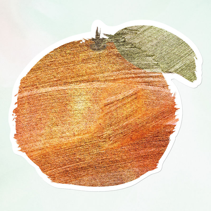 手绘橙色刷笔画风格贴纸白色边框