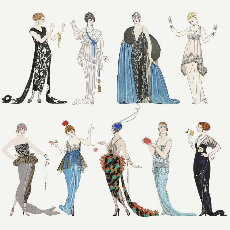 1920年代女性时尚派对礼服套装乔治·巴比尔艺术作品混搭