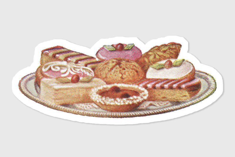 白色边框手绘什锦糕点贴纸