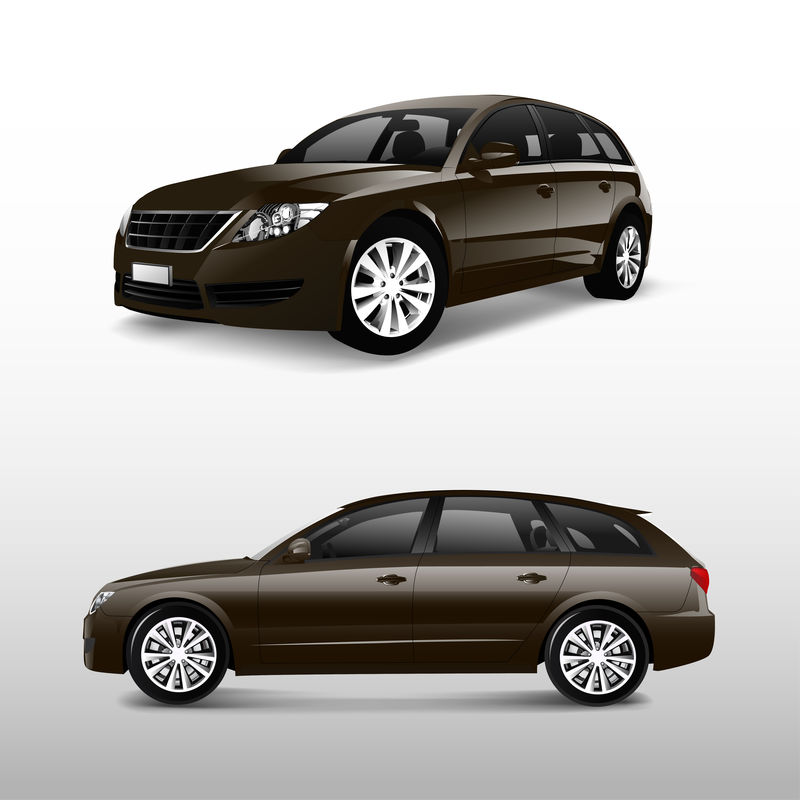 棕色面包车的正面和侧面视图