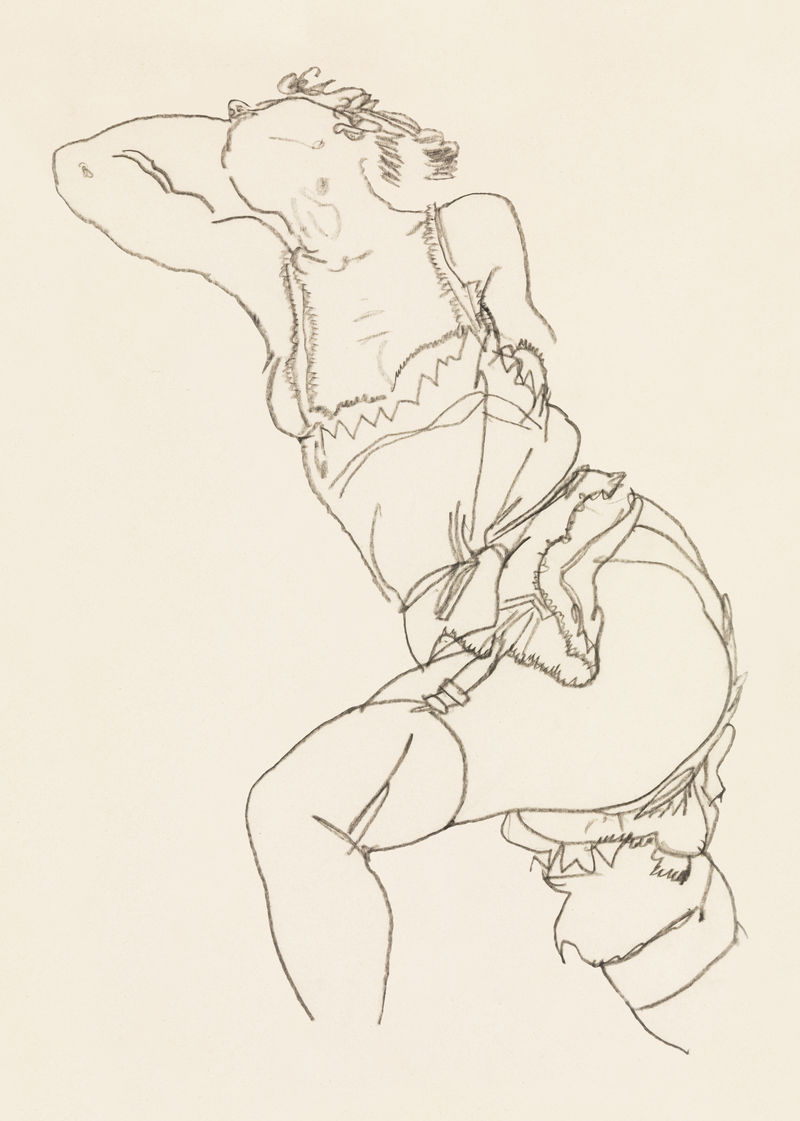 撒谎的性感女人psd混合自Egon Schiele的艺术作品