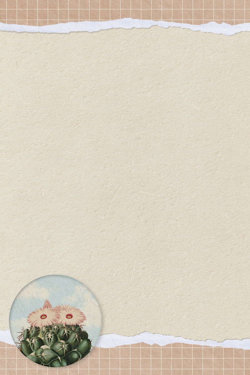复古绿色仙人掌碎纸背景设计元素带花朵