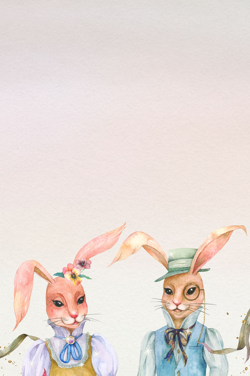 可爱的复活节兔子背景psd看着对方的插图