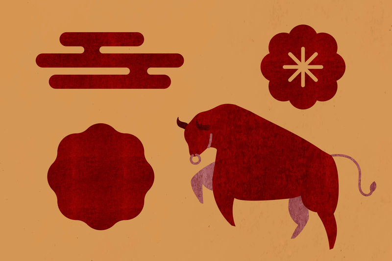 中国牛年红色矢量设计元素集