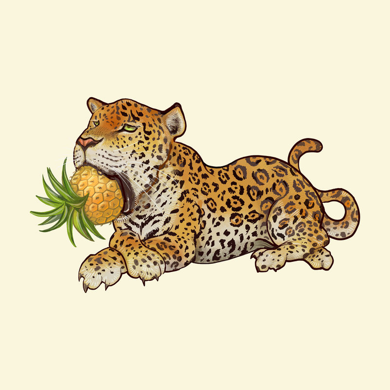 黄色背景上隔离的手绘老虎