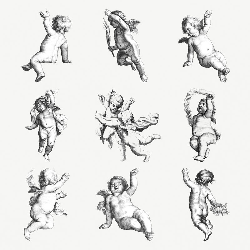 复古可爱小天使psd插画套装