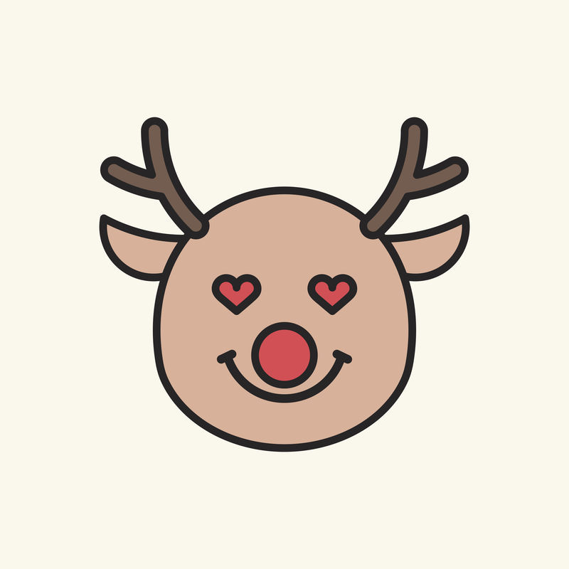 米色背景向量上的爱贴鲁道夫驯鹿表情符号