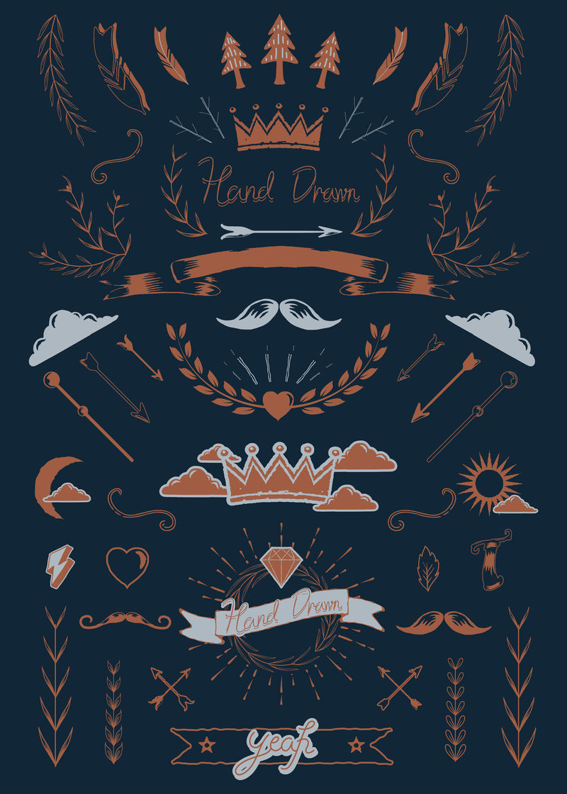 手绘复古元素向量集