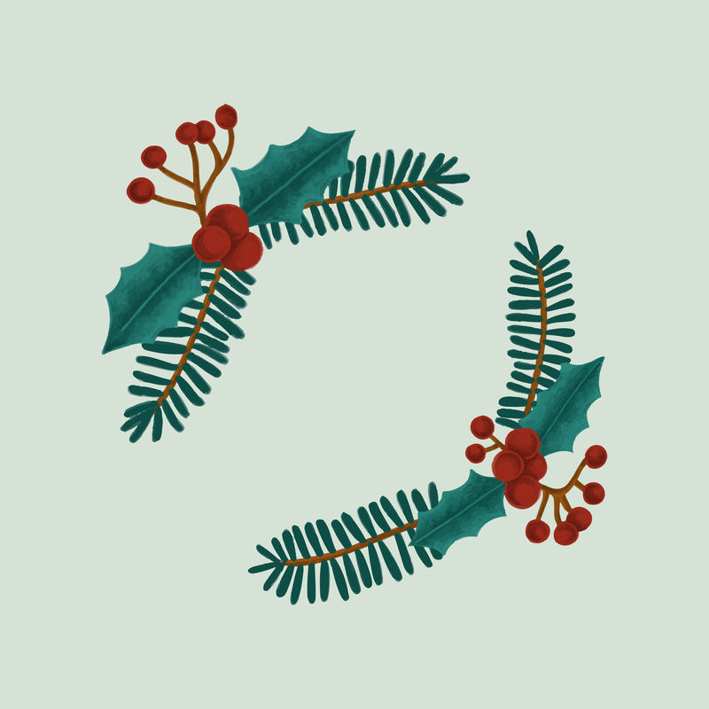 圣诞树叶装饰psd手绘插图