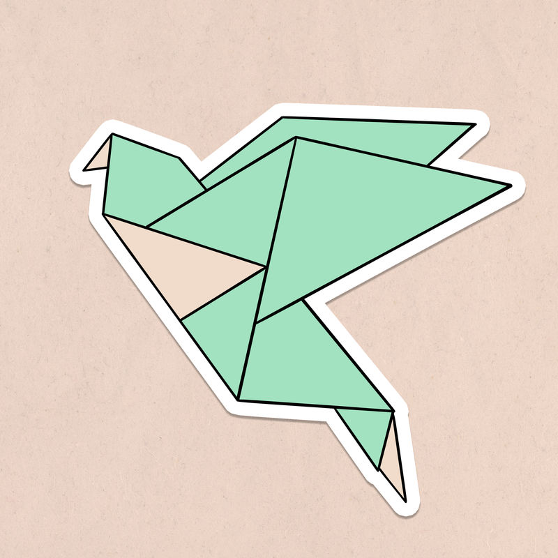 绿色折纸鸟贴纸设计元素