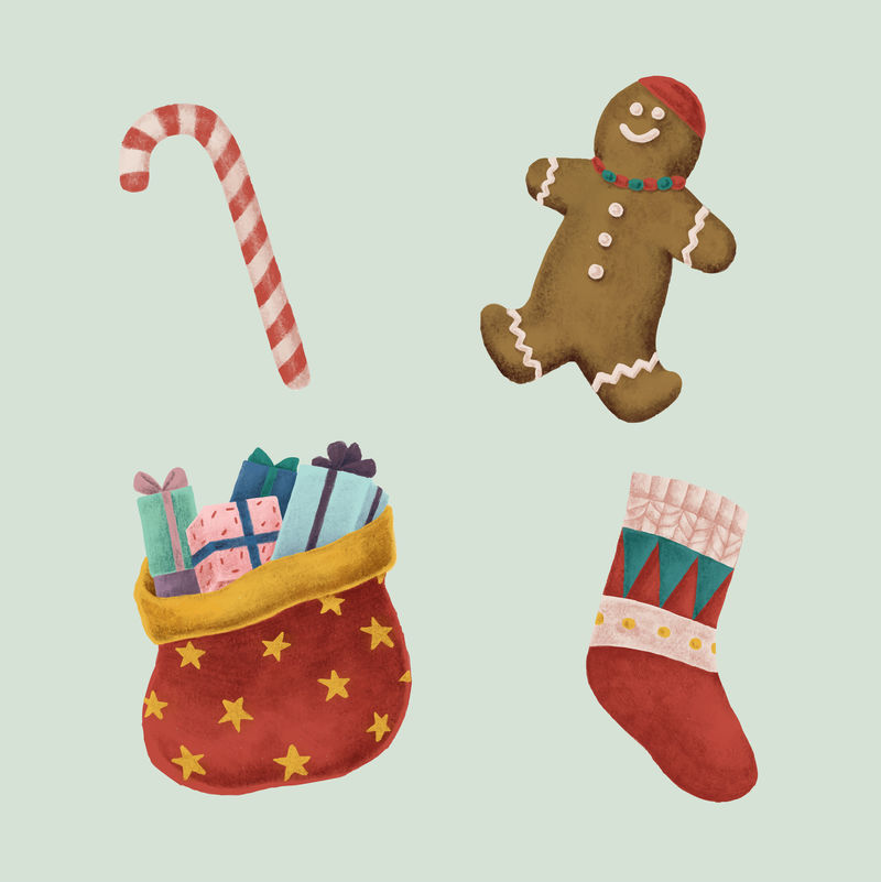 圣诞冬季装饰品psd手绘系列