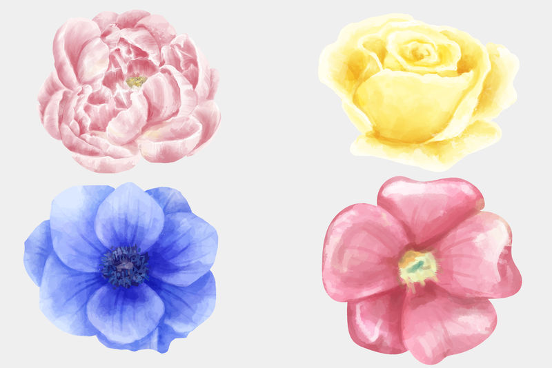 水彩花psd绘图剪贴画套装