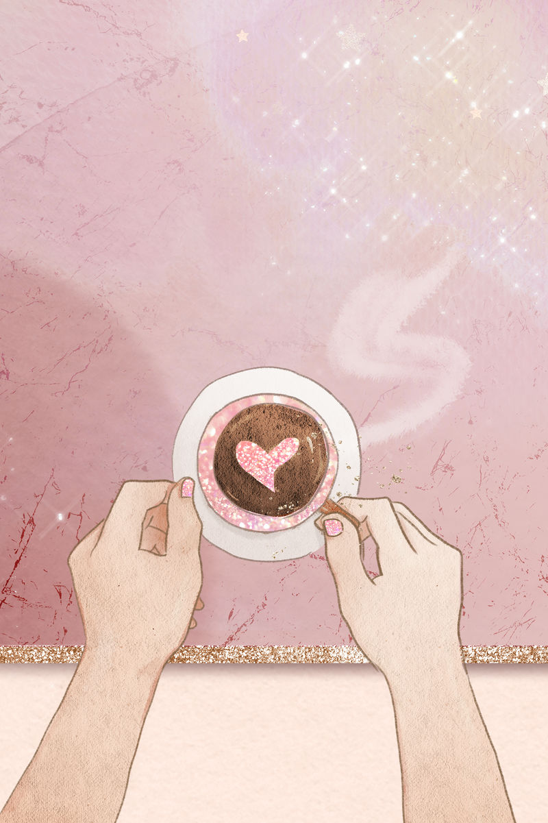 心形咖啡psd粉色闪亮大理石纹理背景