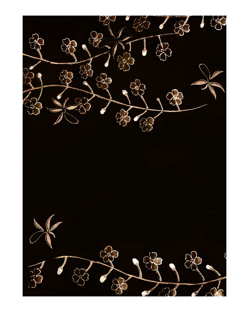 金色樱花复古插画墙画印刷品和海报设计混搭原创艺术品