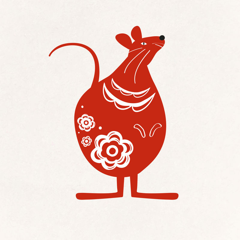 鼠红色中国矢量可爱十二生肖动物插图