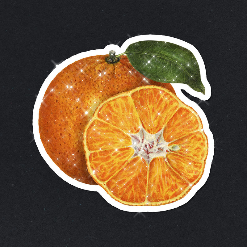 带白色边框的手绘起泡橙子贴纸