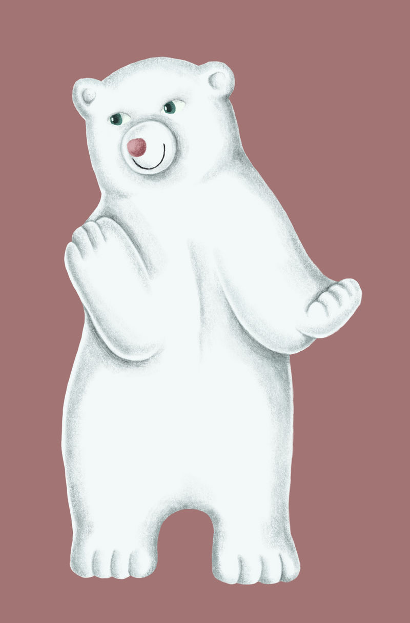 手绘白色北极熊幼崽