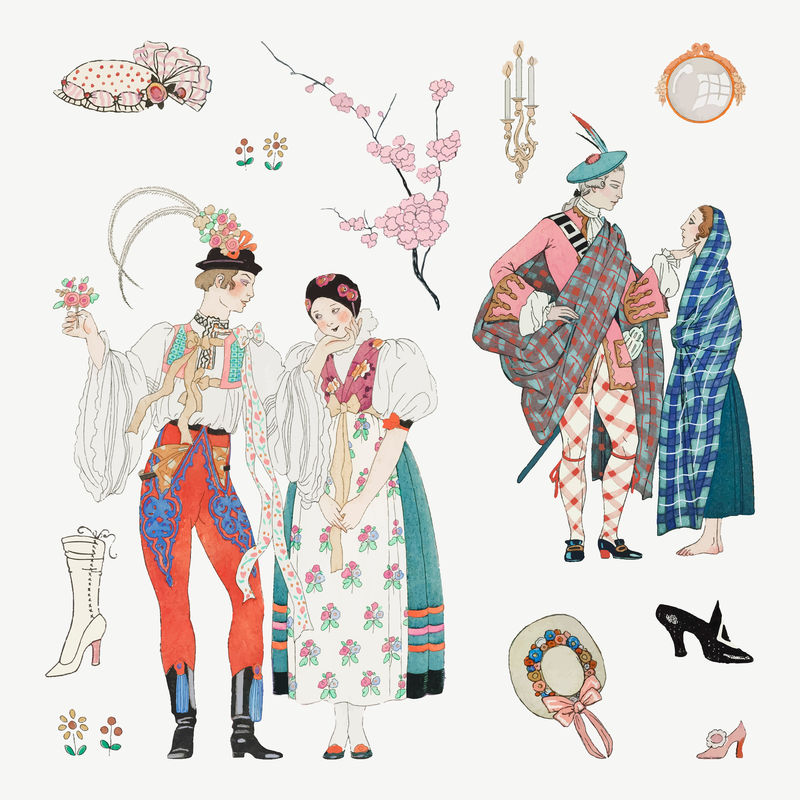 传统巴黎时尚矢量集由乔治·巴比尔的艺术作品混合而成