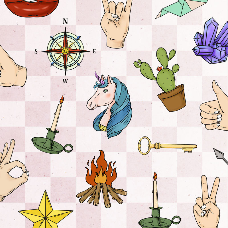 可爱的贴纸图案背景插图