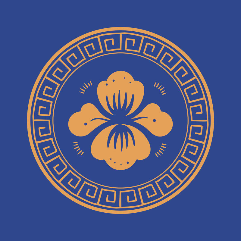 橙色牡丹花徽章中国传统符号