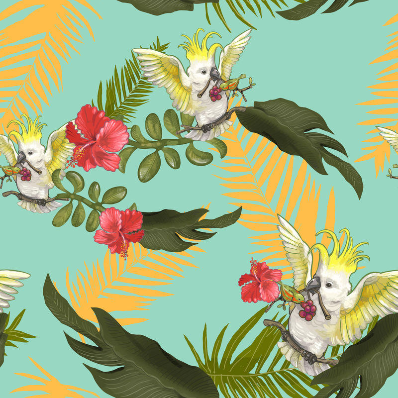 五彩缤纷的森林树上的鸟的插图