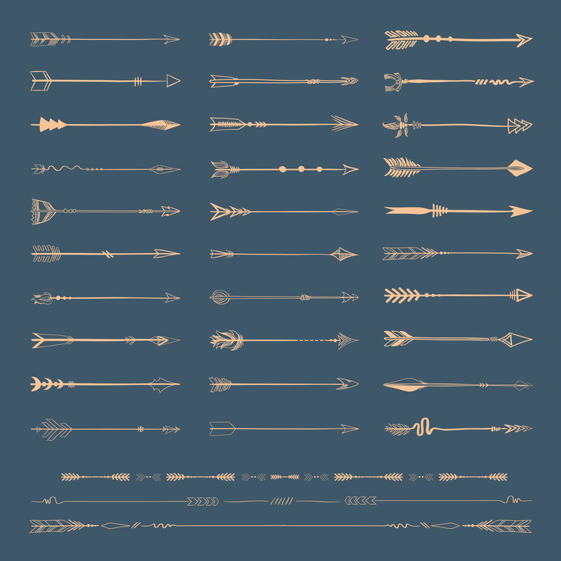 设置蓝色背景上的金色箭头图标矢量插图集合
