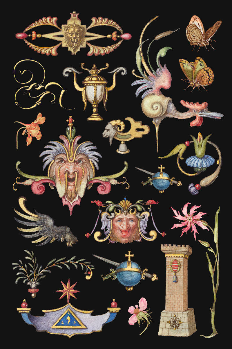 古董维多利亚装饰矢量装饰对象集从书法模型书乔里斯霍夫纳格尔和乔治博茨凯混音