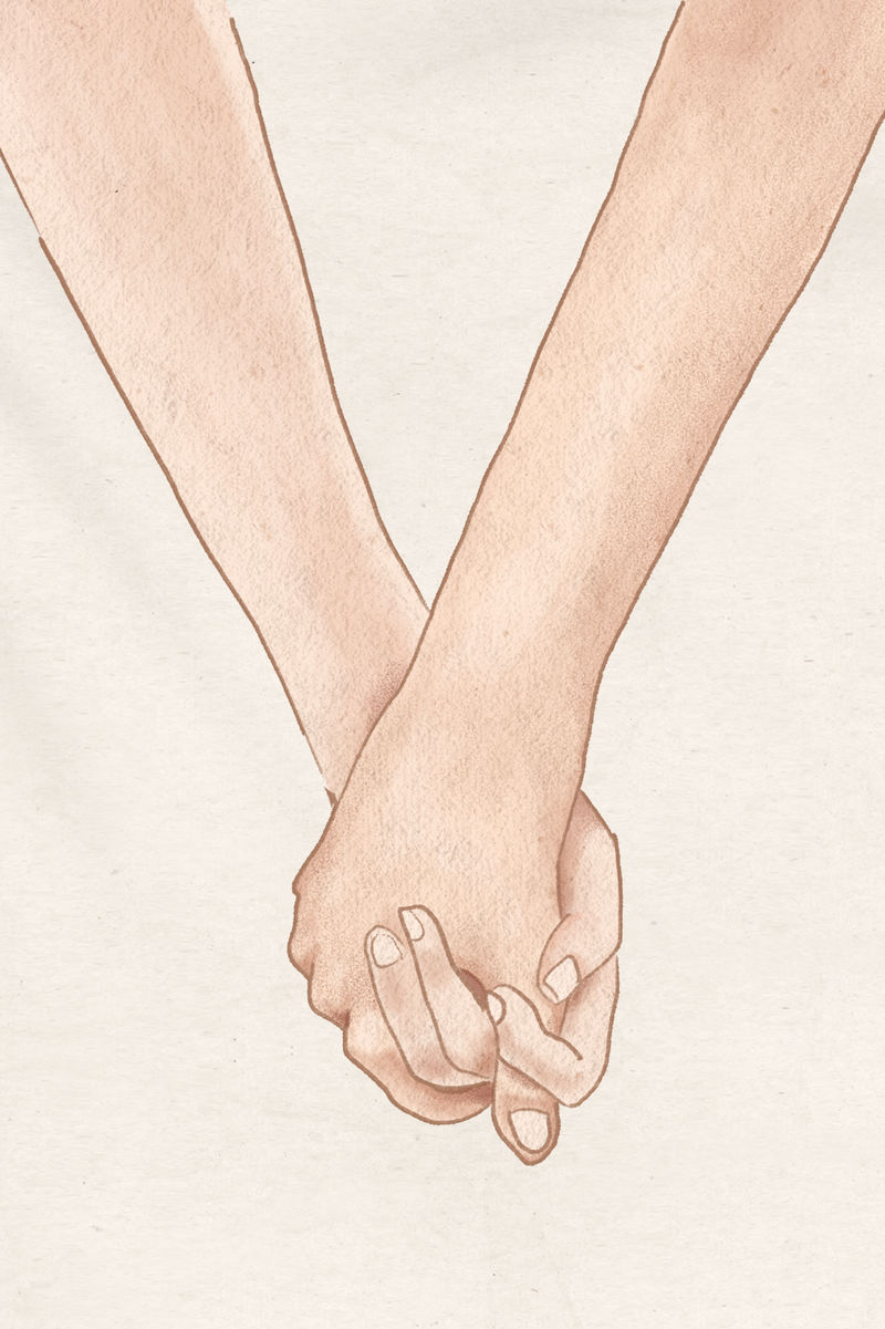 情侣牵手浪漫插画背景