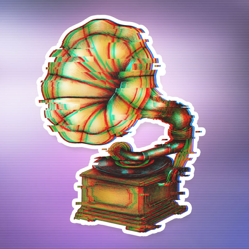 带小故障效果的留声机贴纸覆盖白色边框