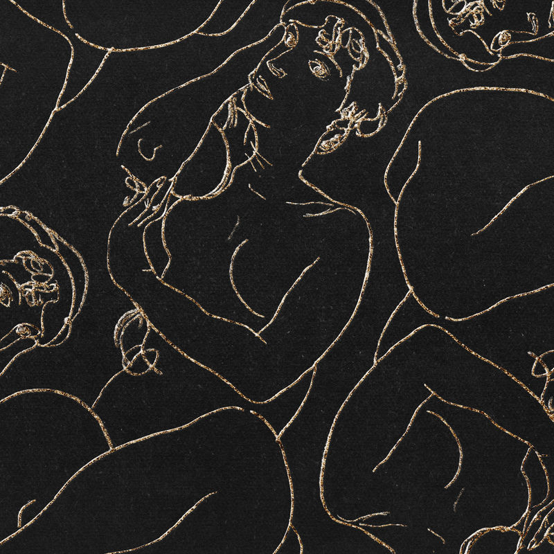 金色女性线条艺术绘画图案背景混合自Egon Schiele的艺术作品