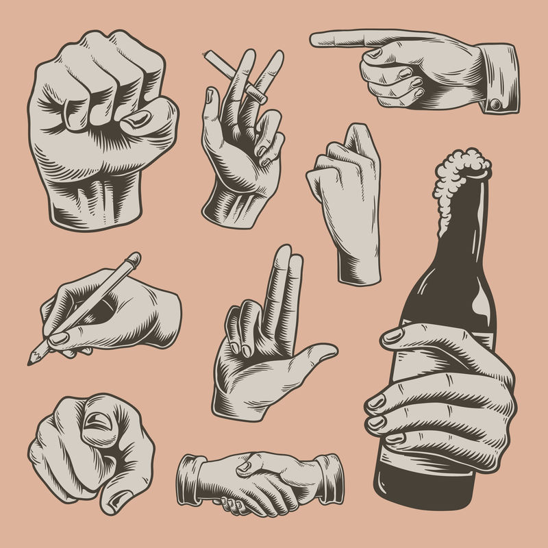 酷手势贴纸集矢量