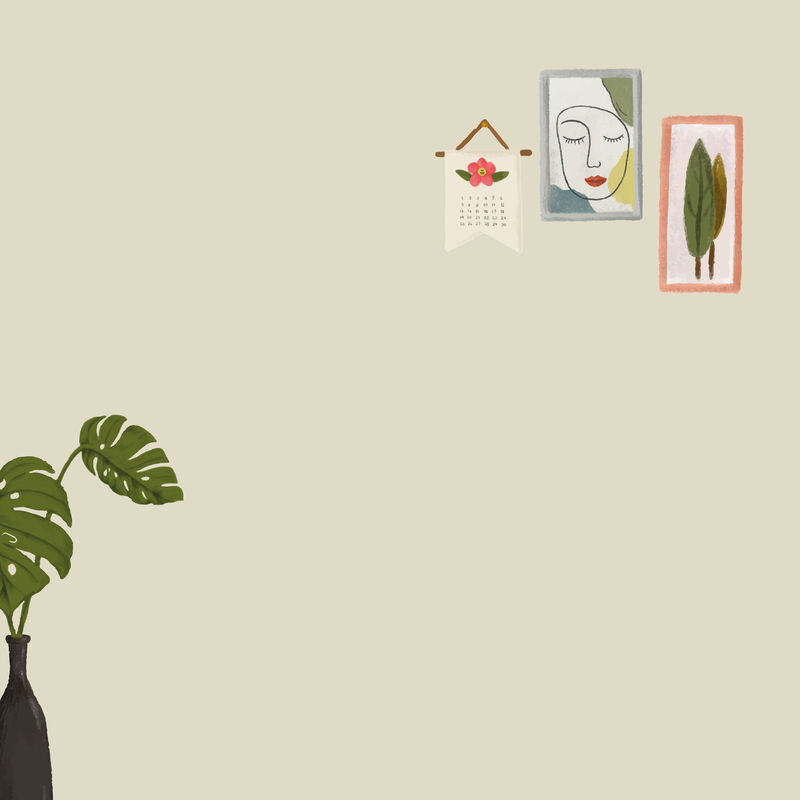 Monstera植物绿色背景向量可爱图