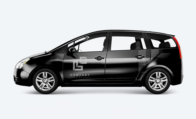 3D黑色面包车的侧视图