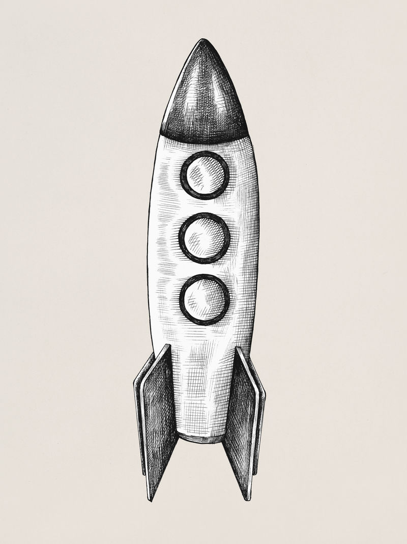 火箭升空素描画图片