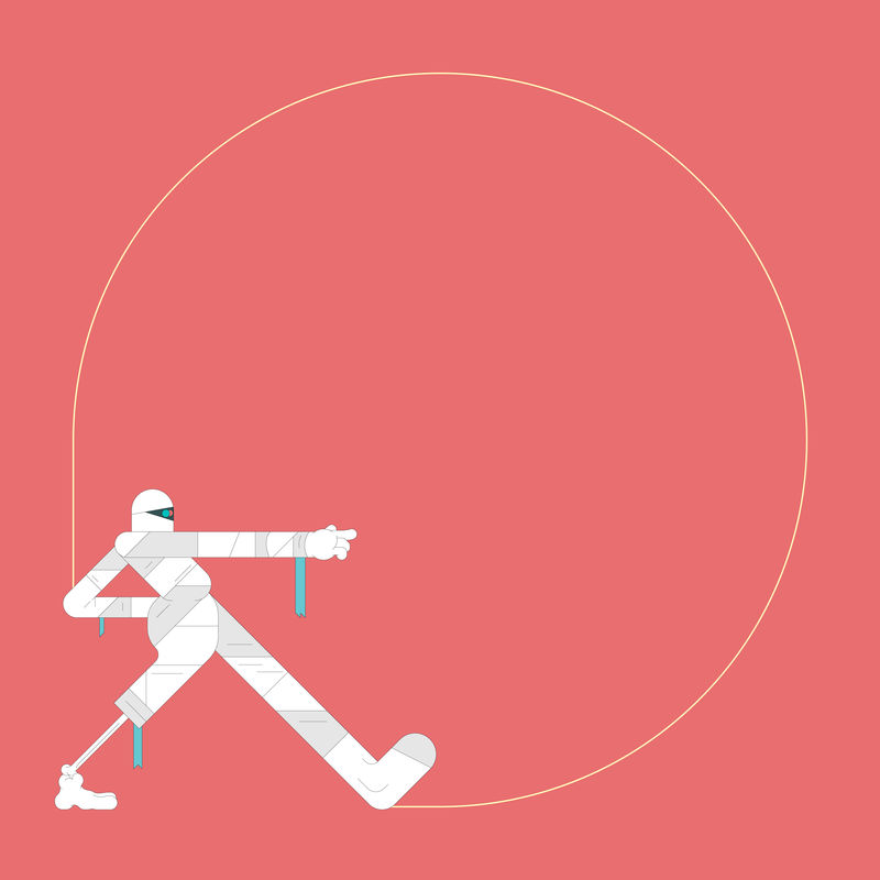 红色背景向量上的木乃伊万圣节圆形框架