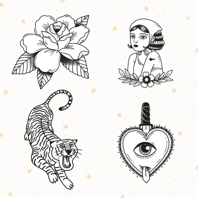 黑与黑;白色美丽纹身元素psd套装