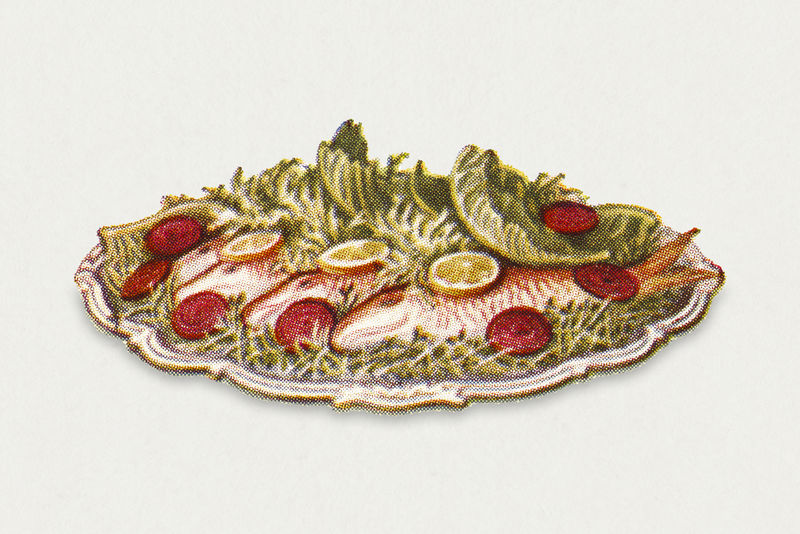 复古红鲻鱼盘设计元素