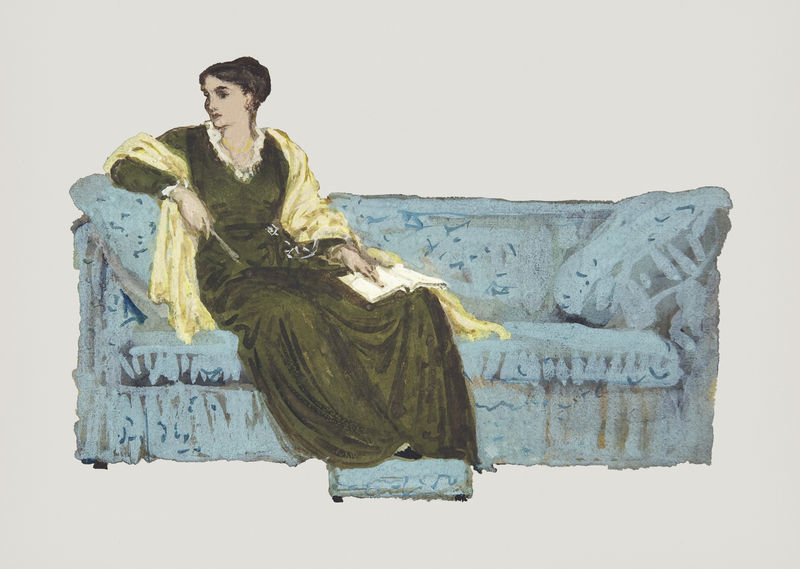 坐在沙发模型上的女人