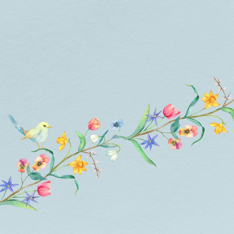 弹簧背景psd树枝上有鸟