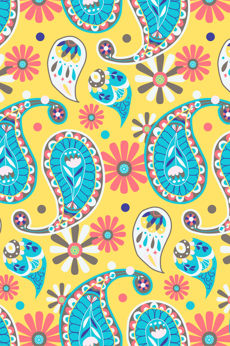 明亮的黄色印度佩斯利图案背景