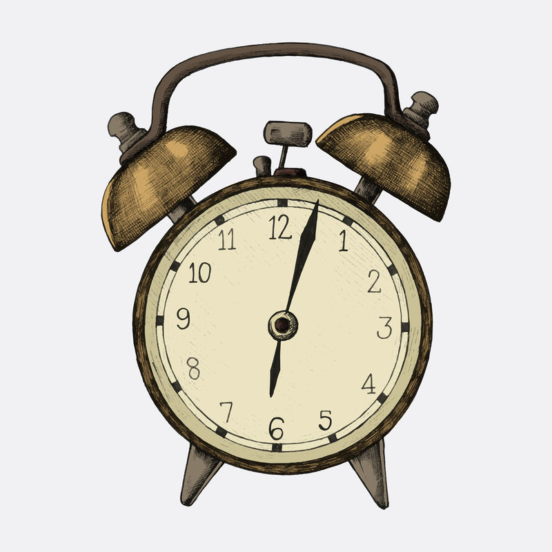手绘棕色闹钟示意图