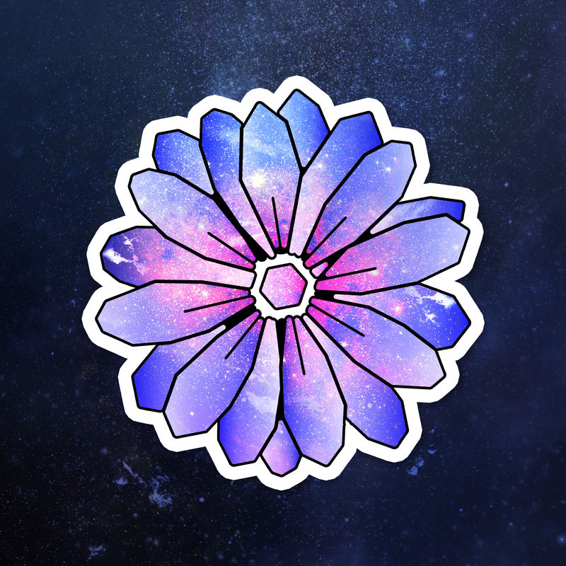 紫色银河图案几何形状雏菊花贴纸设计元素