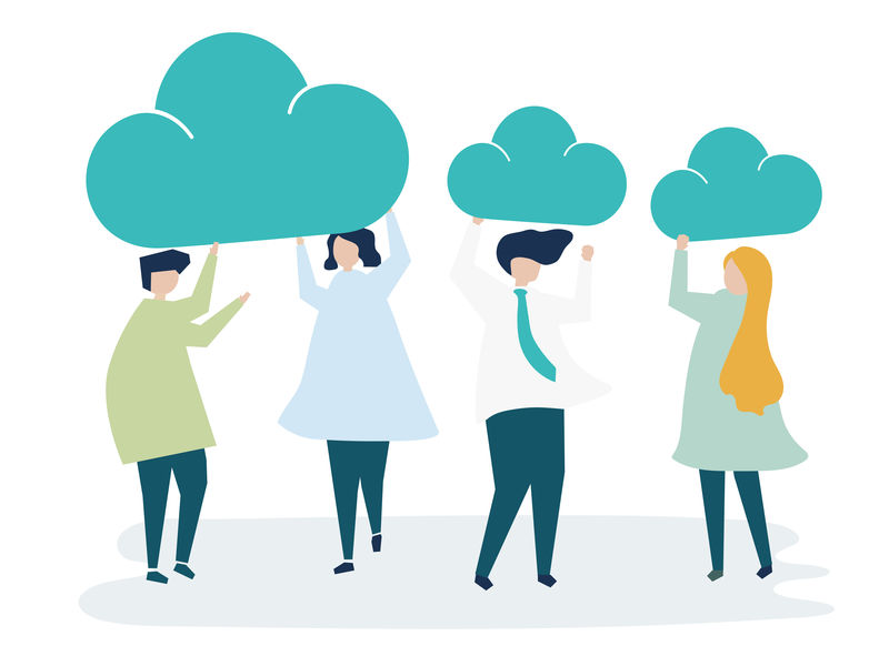 手持云图标的商务人士的角色