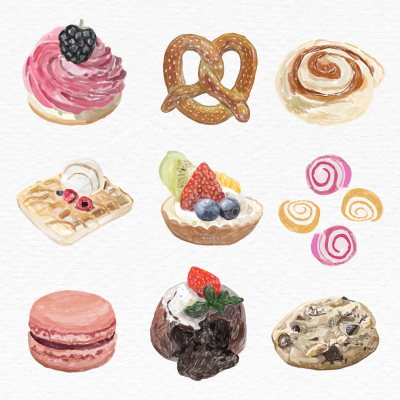 糕点甜点psd水彩画系列