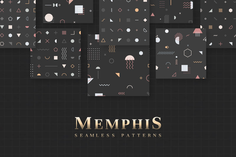 黑色孟菲斯图案壁纸矢量集